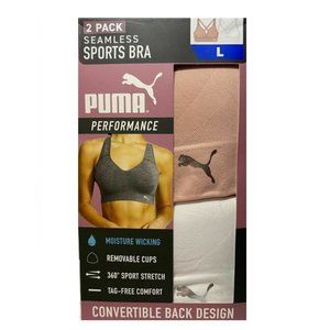 NIB Puma Womens Seamless Sport Bras With DryTech 2 Pack Pink White S M XL $45